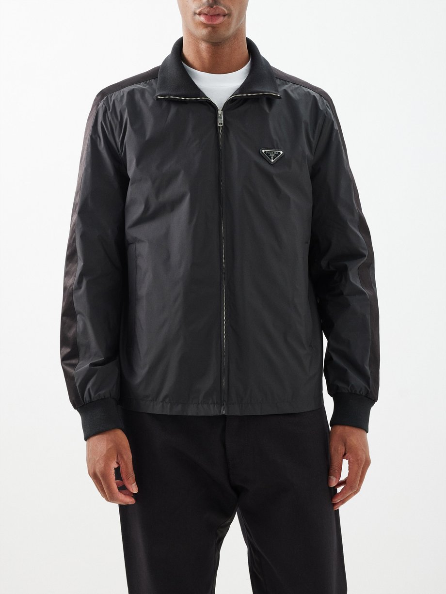 Black Triangle logo-plaque silk-blend jacket | Prada | MATCHES UK