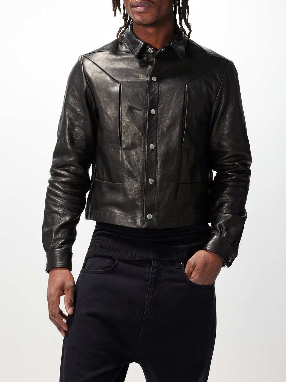 Black Alice Strobe panelled leather jacket | Rick Owens | MATCHES UK