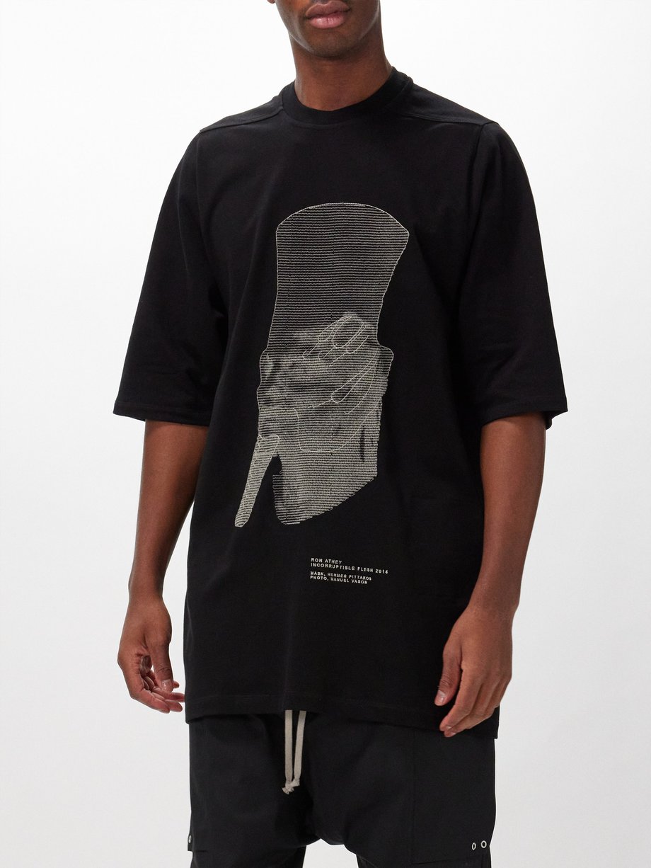 Black Ricamata oversized cotton-jersey T-shirt | Rick Owens | MATCHES UK