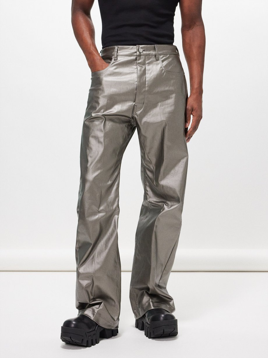 Silver Geth coated metallic relaxed-leg jeans | Rick Owens | MATCHES UK