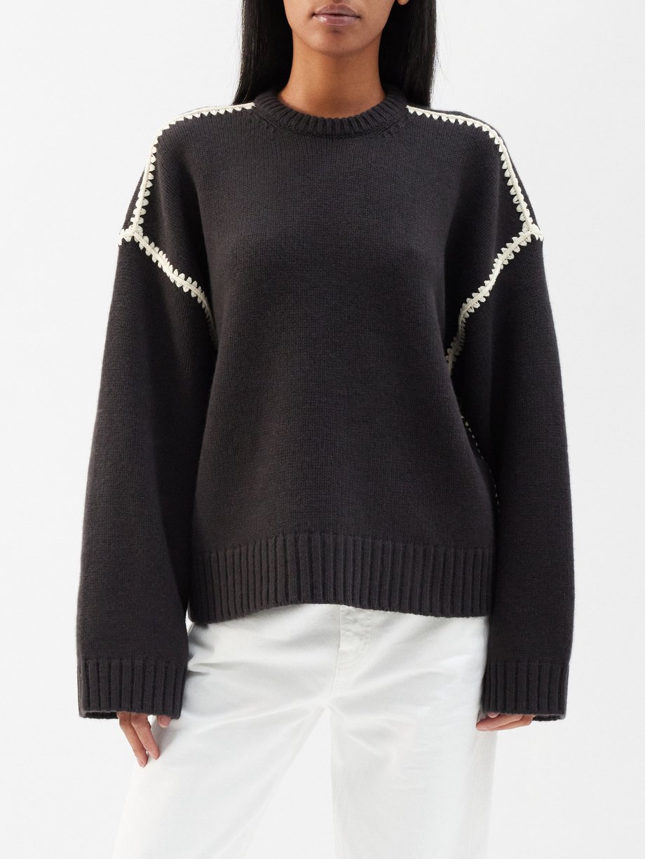 Brown Embroidered wool-blend sweater | Toteme | MATCHES UK