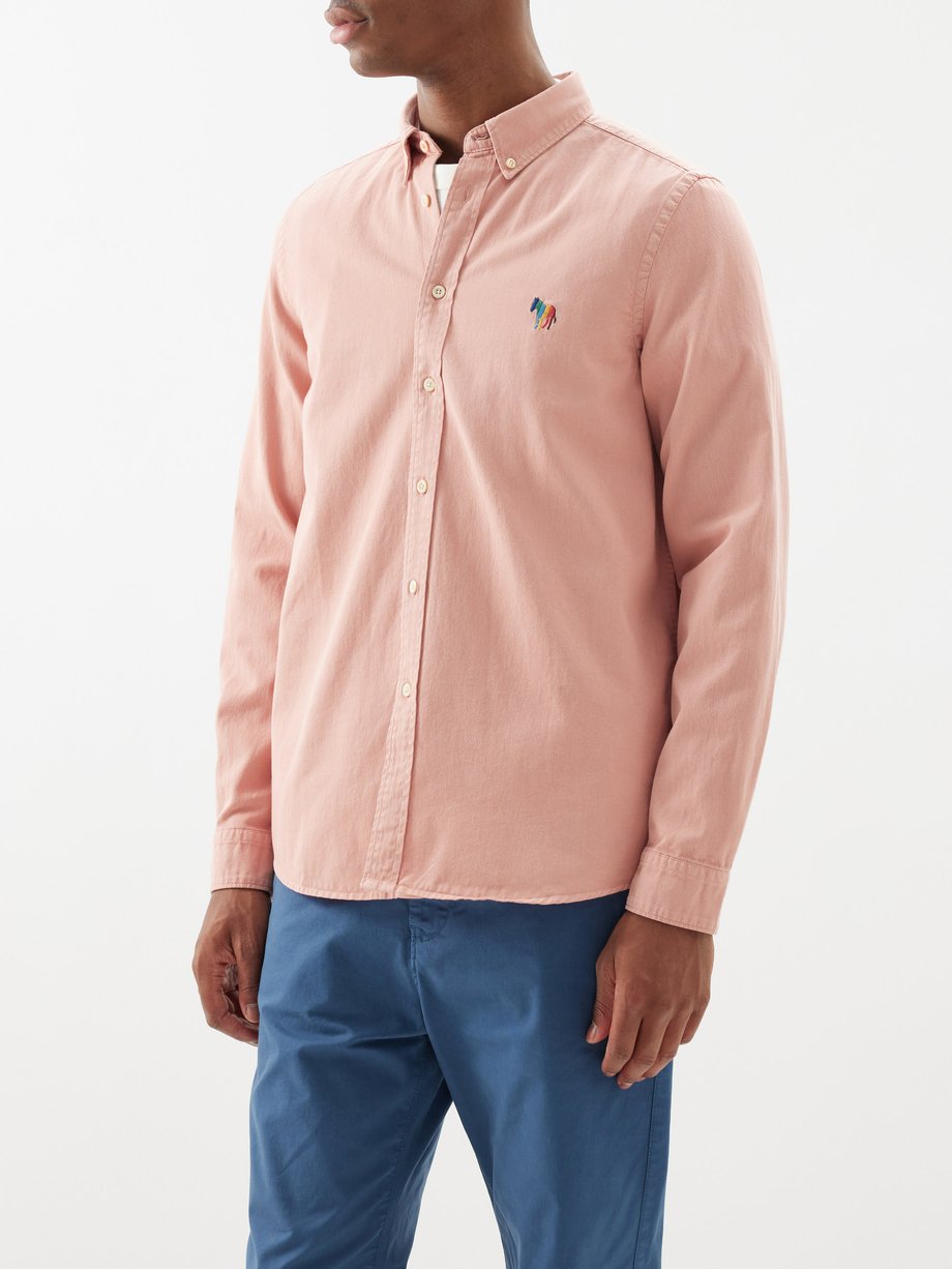 PS Paul Smith - Zebra-embroidered Organic Cotton-Twill Shirt - Mens - Pink - S