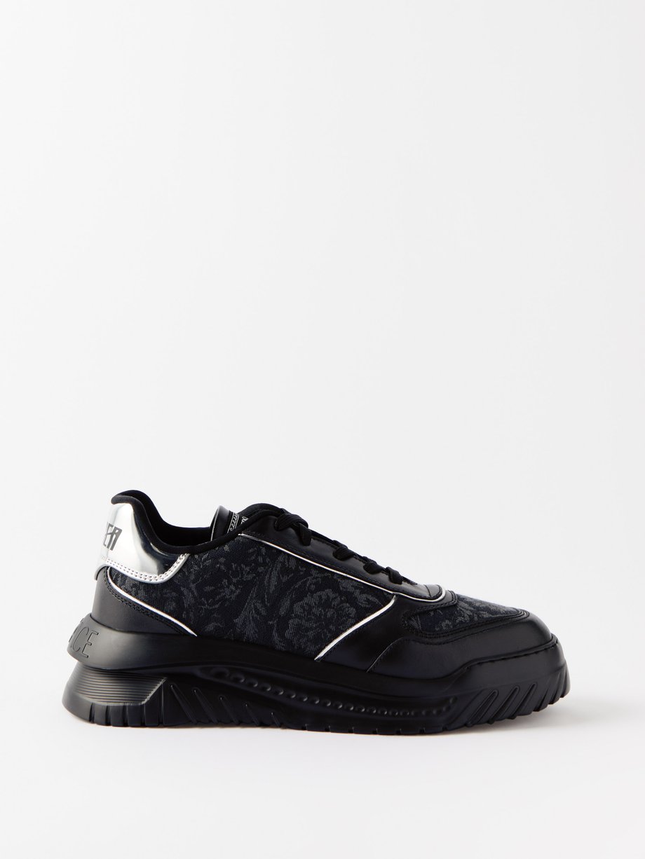 Black Odissea jacquard and leather trainers | Versace | MATCHESFASHION US