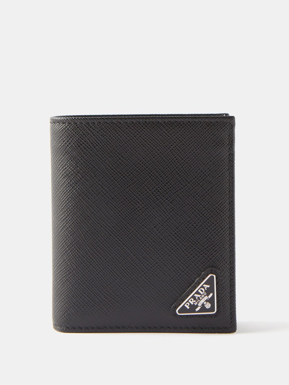 Black Logo-plaque saffiano-leather bi-fold wallet | Prada ...