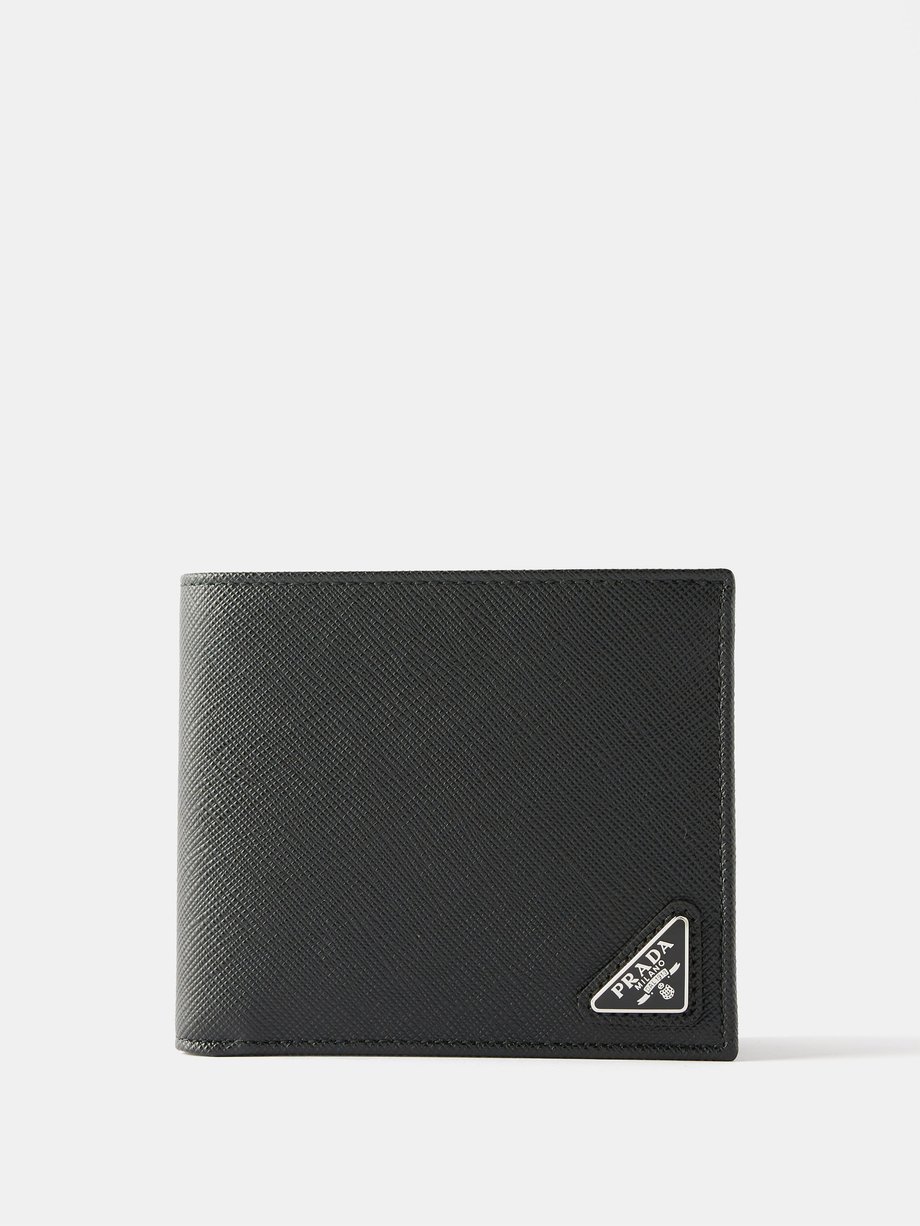 Prada Logo-plaque saffiano-leather bi-fold wallet