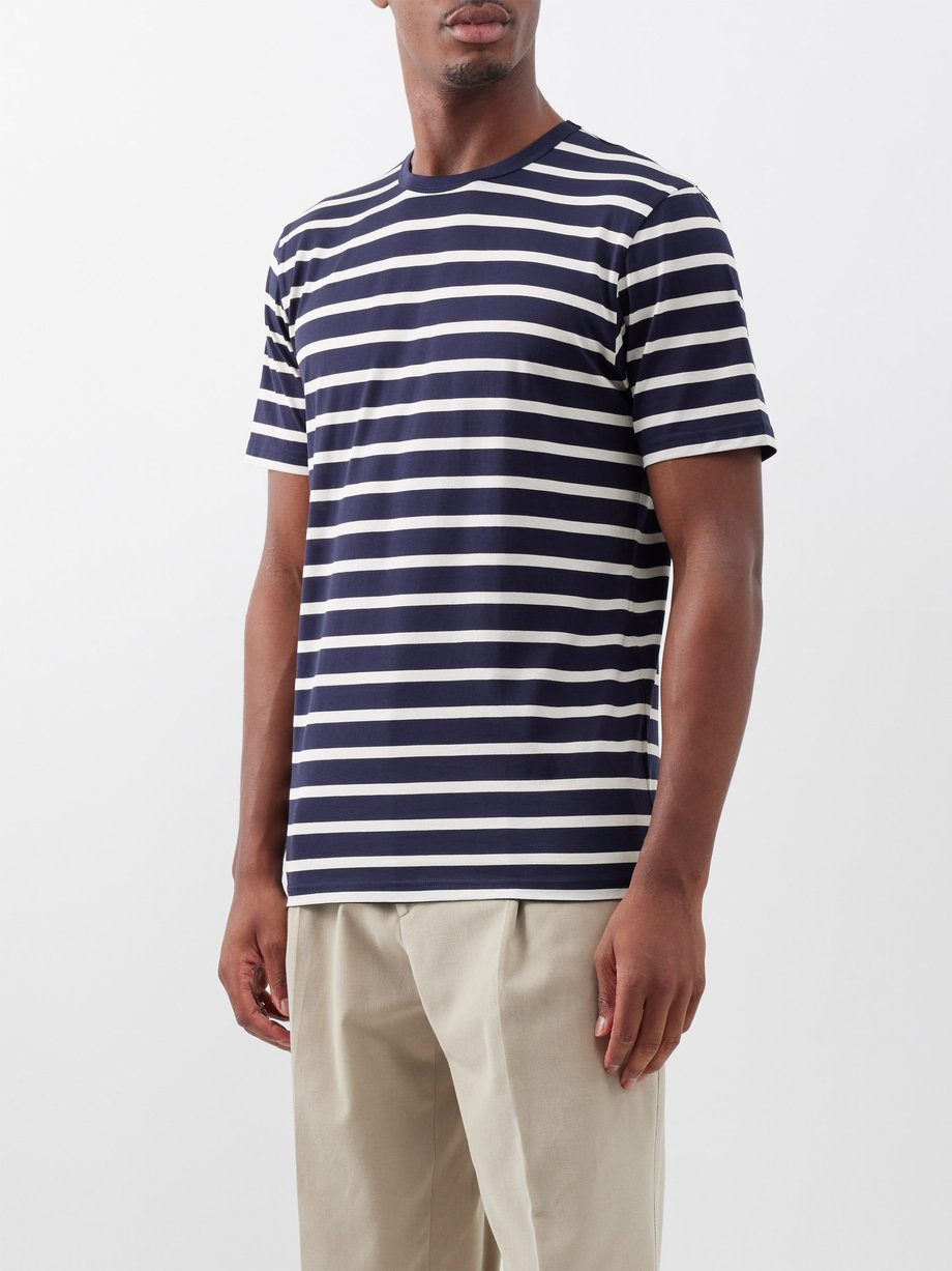 Navy Striped Supima-cotton T-shirt | Sunspel | MATCHES UK