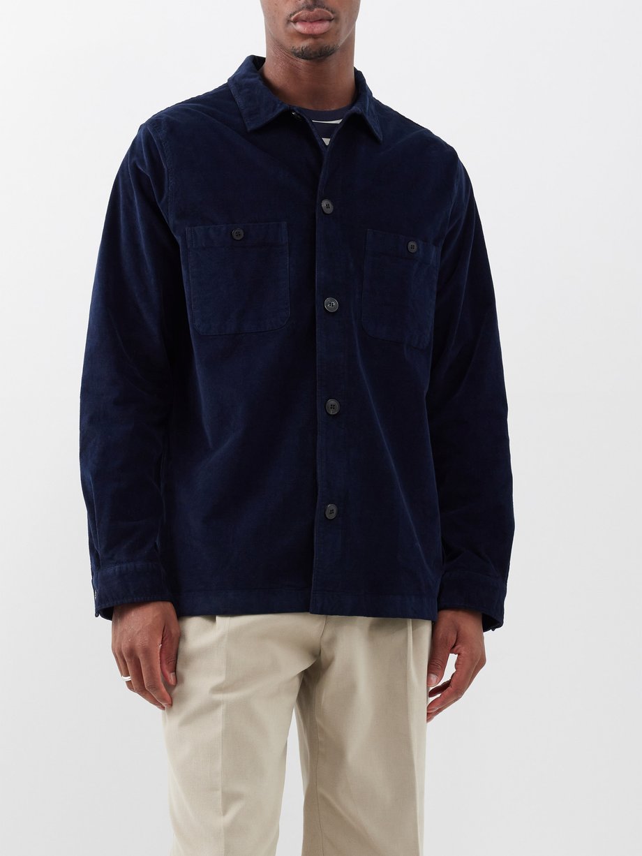 Navy Cellular cotton-blend corduroy shirt | Sunspel | MATCHESFASHION US