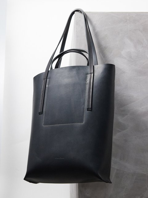 Black Topstitched medium leather tote | Rick Owens | MATCHES UK