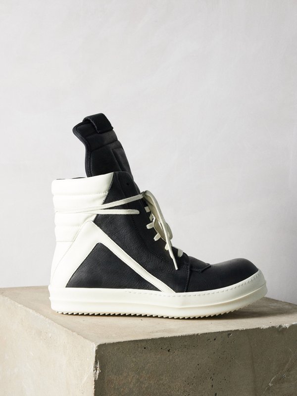 Black Geobasket leather high-top trainers | Rick Owens | MATCHES UK