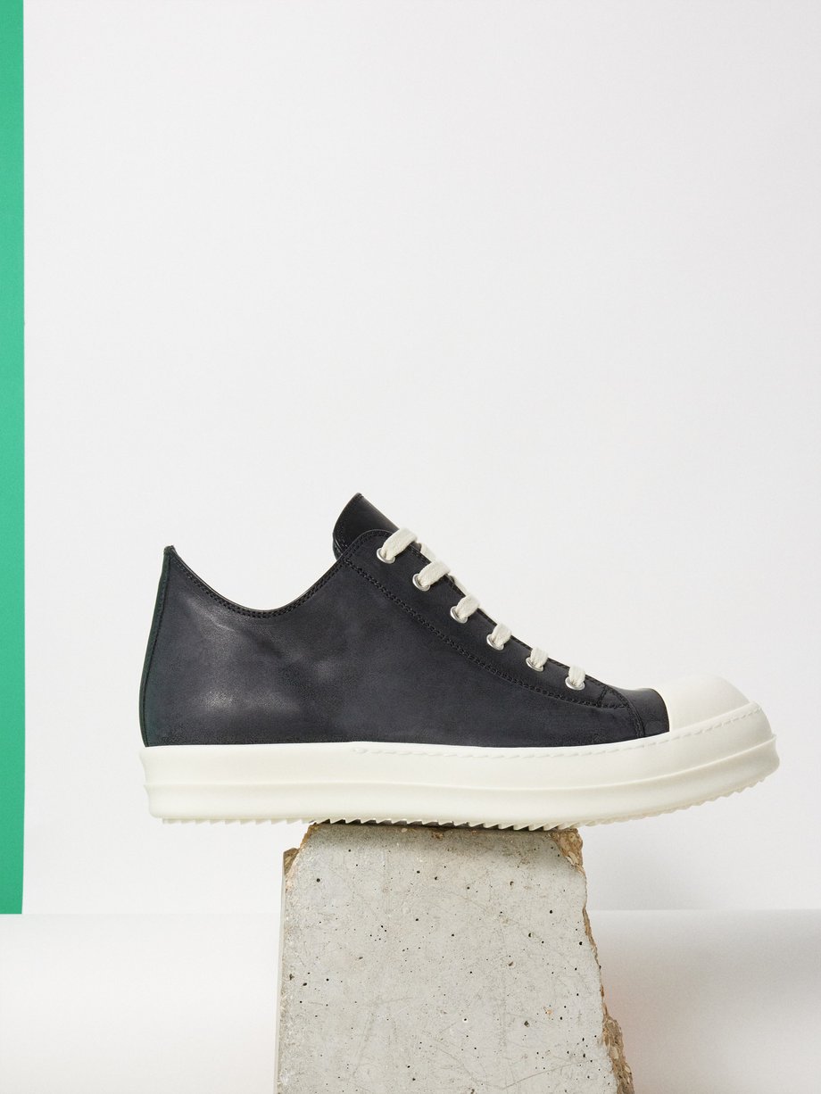 Black Leather lace-up trainers | Rick Owens | MATCHES UK