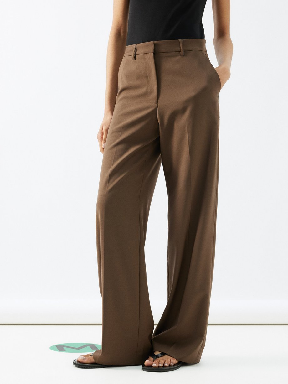 Brown Wool-blend wide-leg trousers | Matteau | MATCHES UK