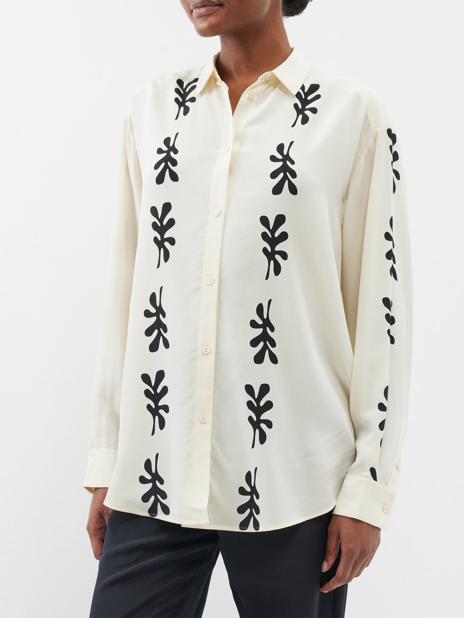 White Leaf-print organic-silk crepe de chine shirt | Matteau ...