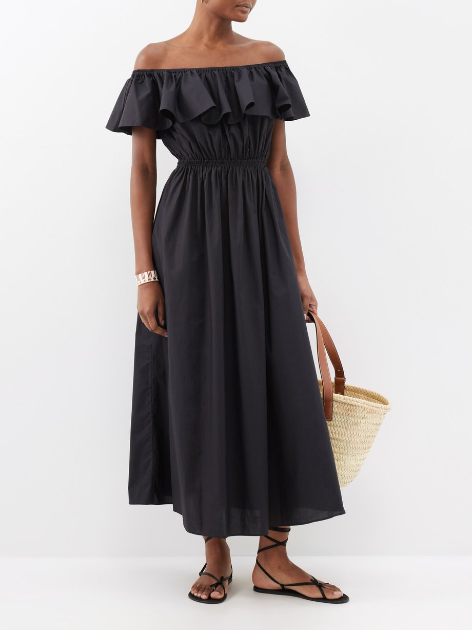 Black Cotton 'Ruffled' Maxi Dress