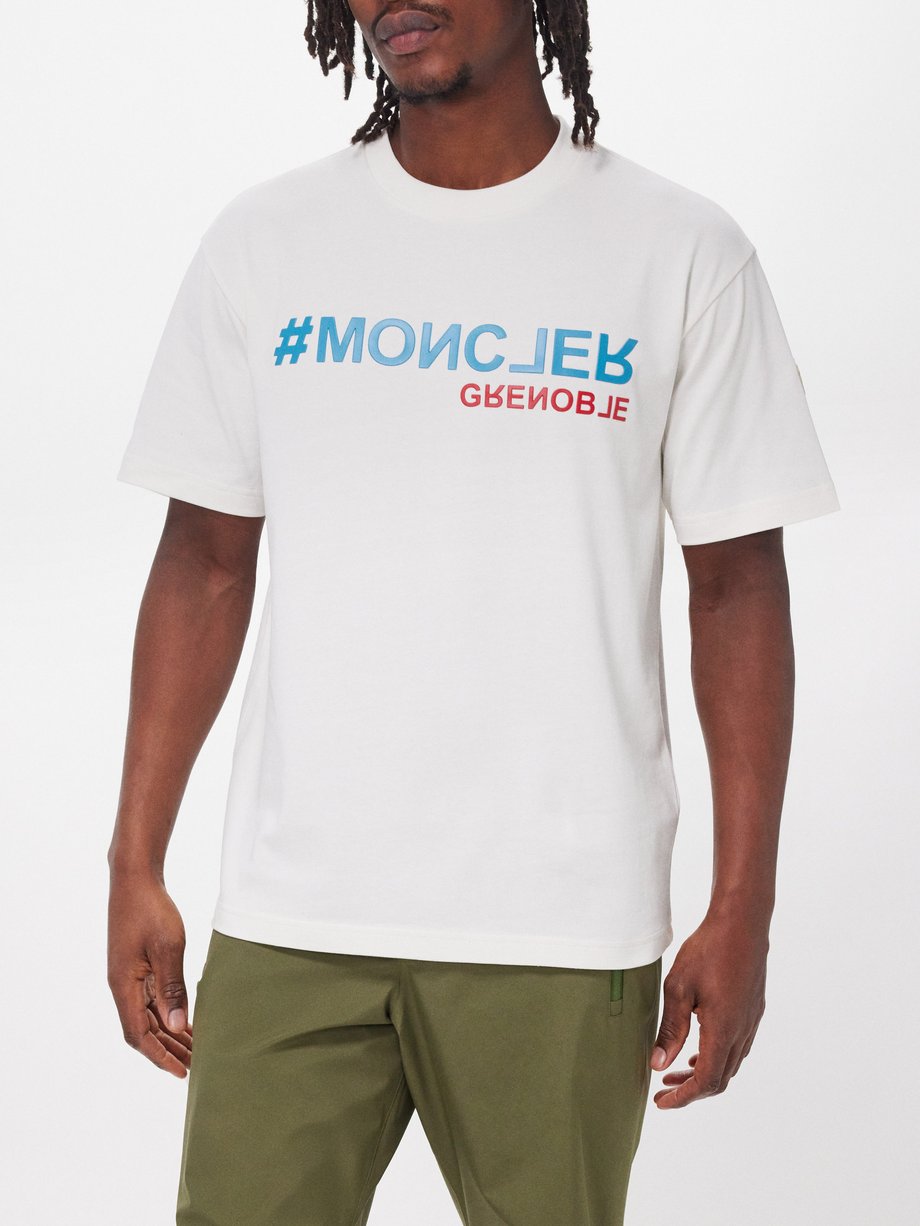 White Logo-print cotton-jersey T-shirt, Moncler Grenoble