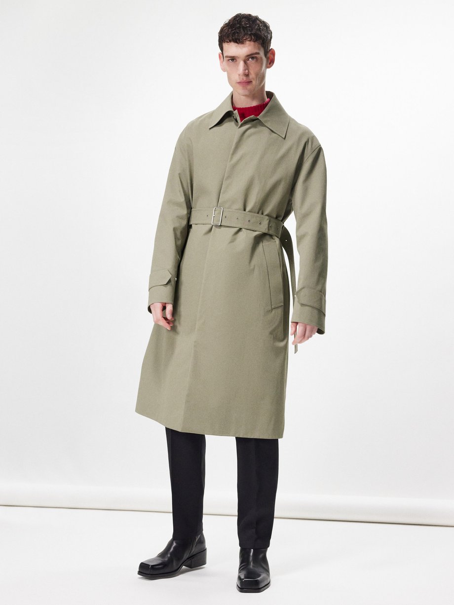 Green Belted cotton-gabardine coat | Jil Sander | MATCHES UK