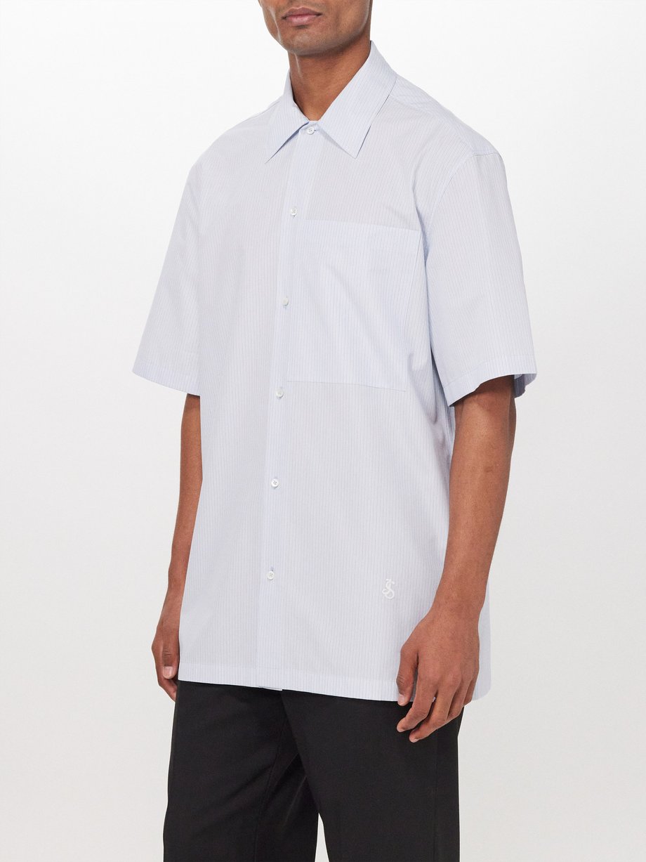 Blue Patch-pocket striped cotton short-sleeved shirt | Jil Sander ...