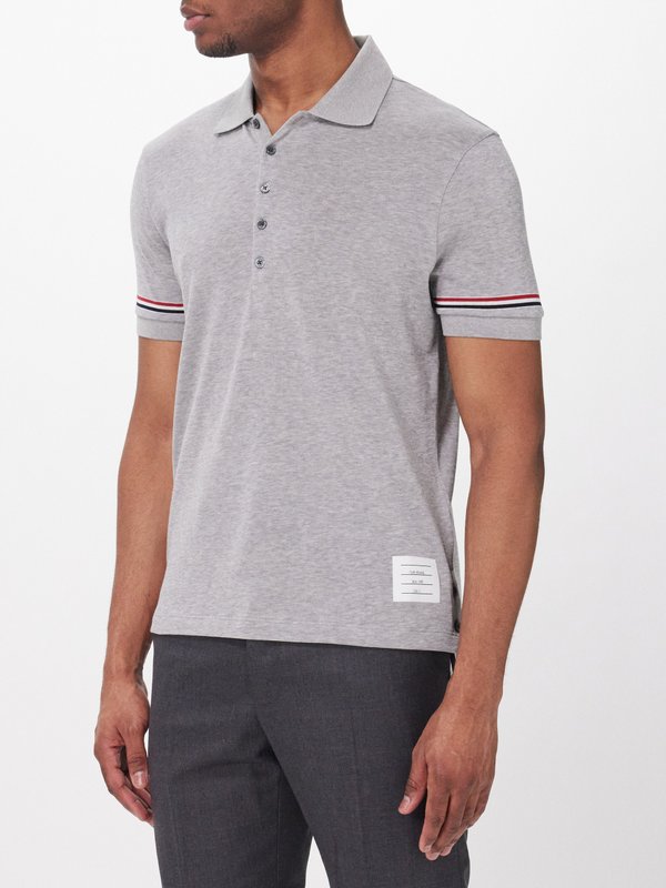 Thom Browne Tricolour-stripe cotton polo shirt
