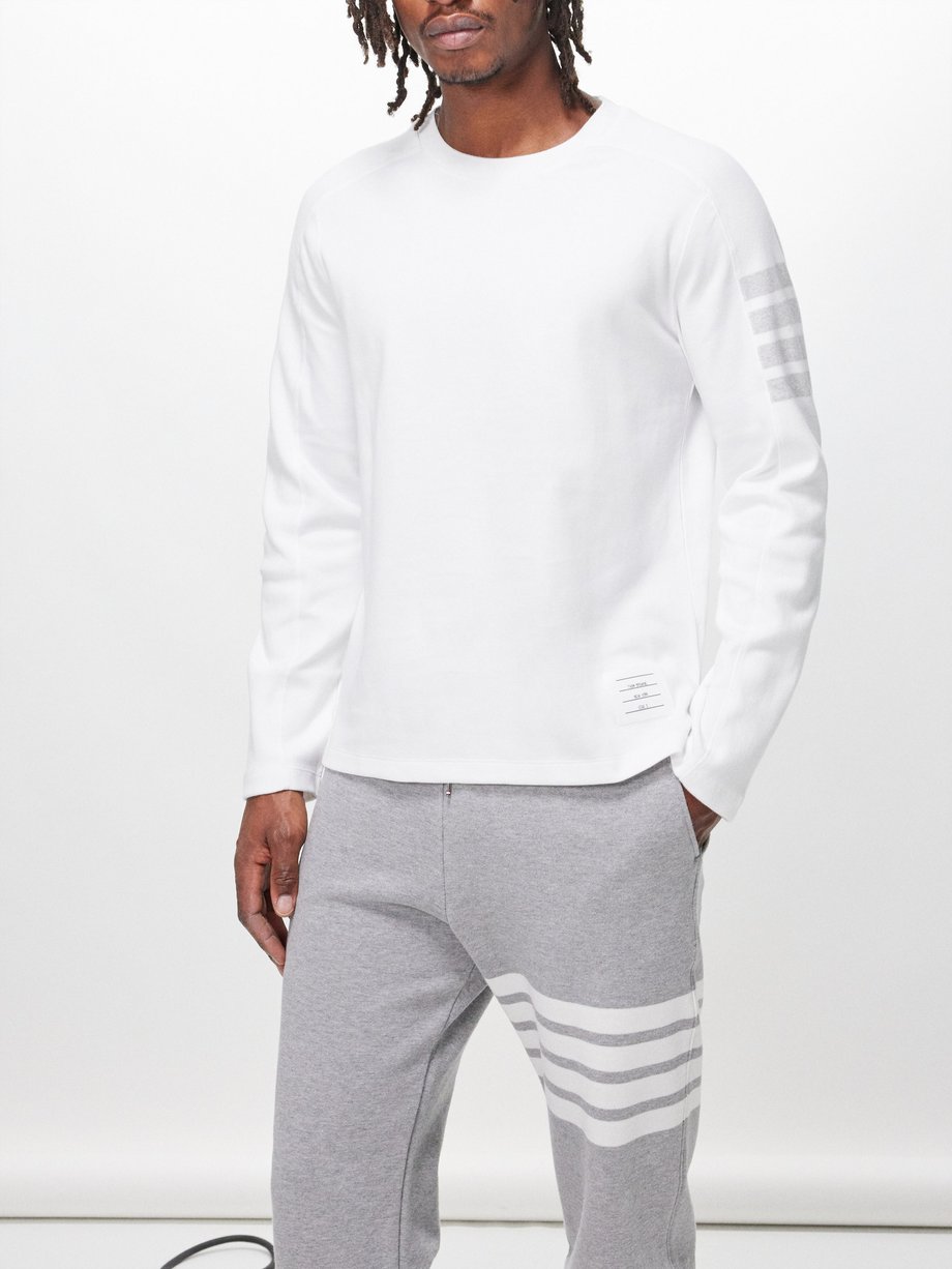 White 4-bar cotton-jersey long-sleeved T-shirt | Thom Browne