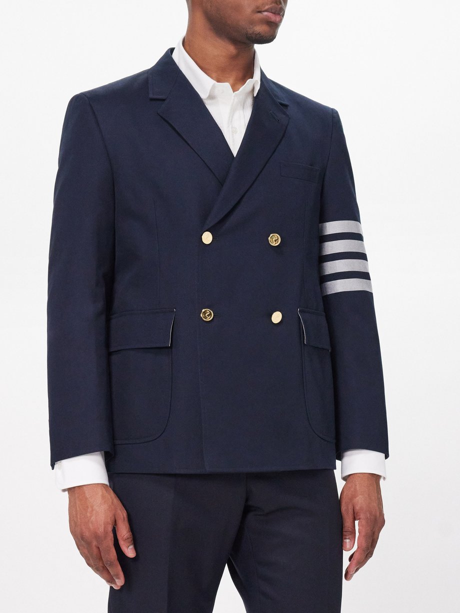 Navy 4-bar double-breasted cotton-twill blazer | Thom Browne 