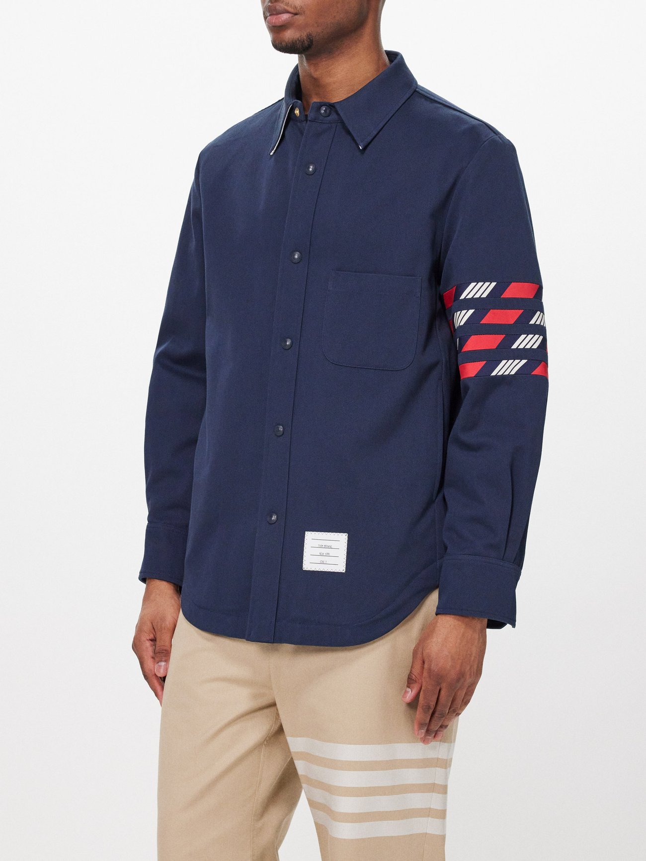 Navy 4-bar cotton-gabardine overshirt | Thom Browne | MATCHES UK