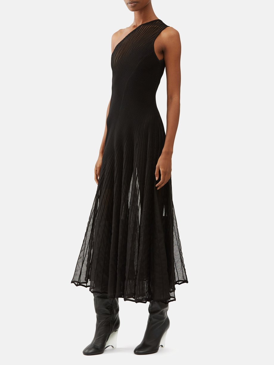 Black Twisted Table asymmetric mesh midi dress | ALAÏA | MATCHES UK