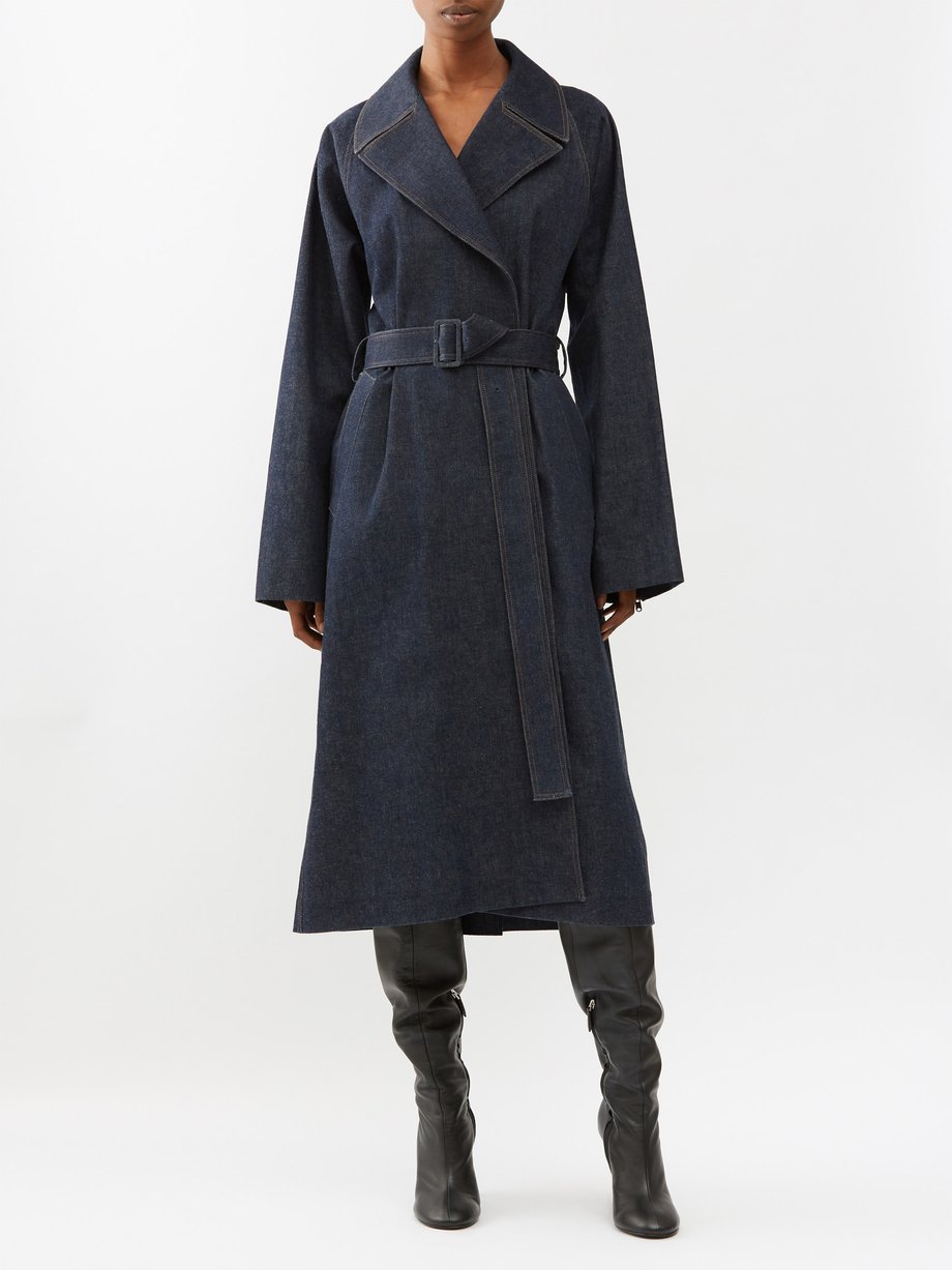 Blue Belted denim trench coat, ALAÏA