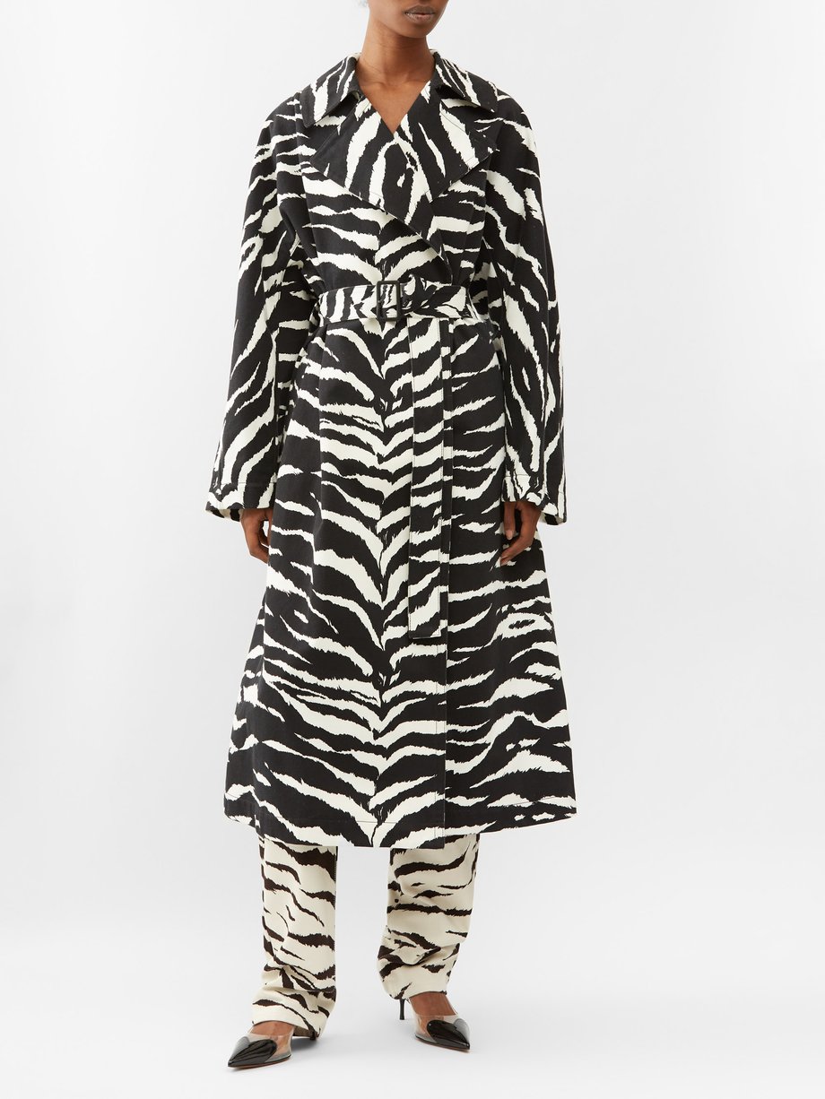 Black Tiger-print belted cotton-twill trench coat | ALAÏA | MATCHES UK