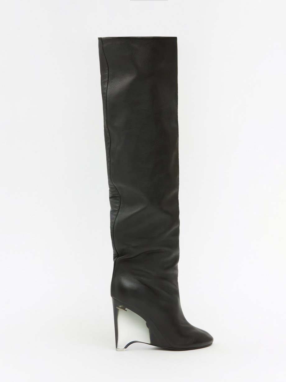 Black Wedge 100 plexiglass-heel knee-high leather boots | ALAÏA ...