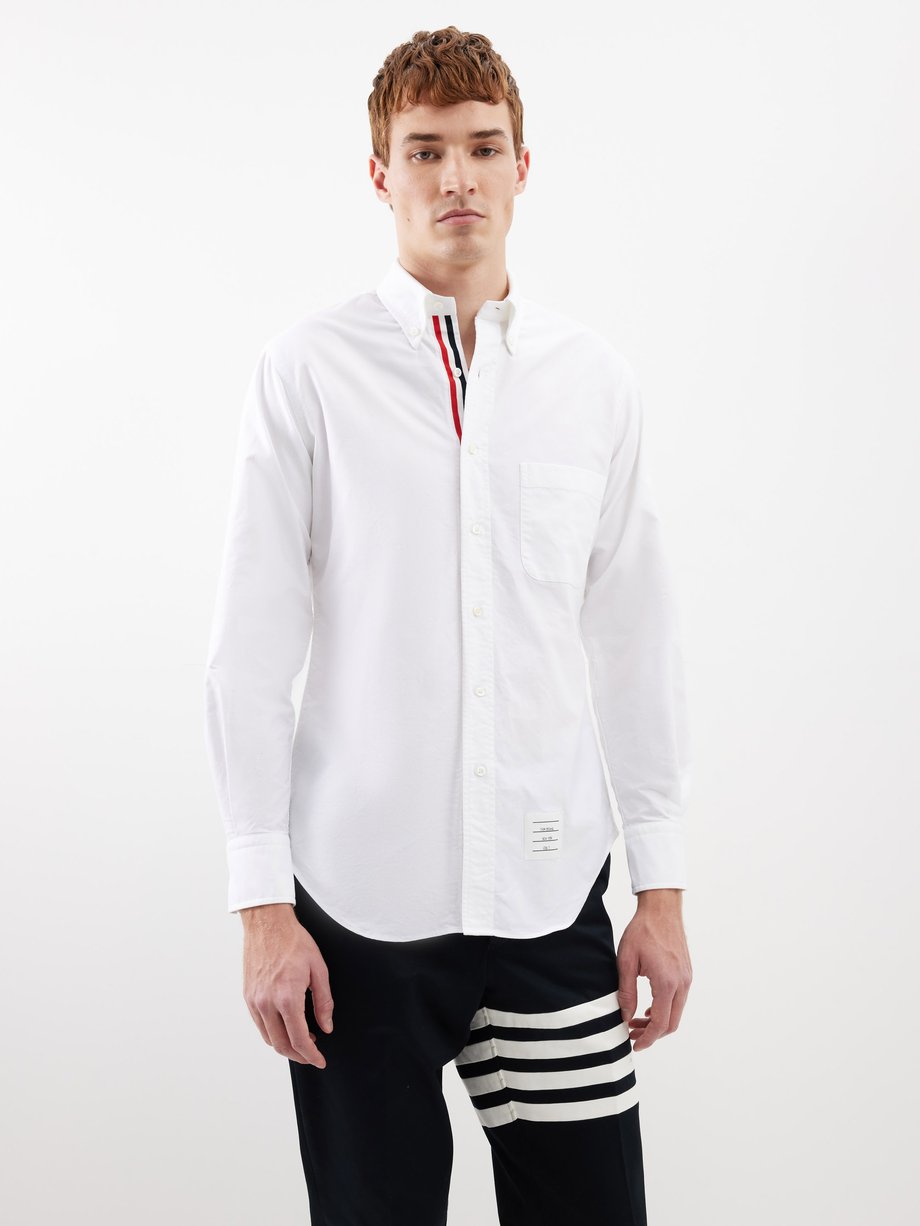 White Tricolour-placket cotton Oxford shirt | Thom Browne | MATCHES UK