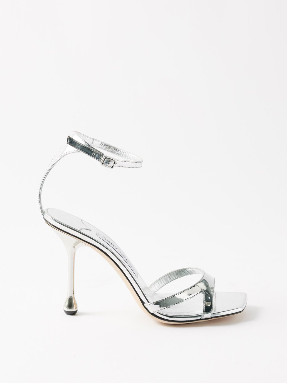 Silver Ixia 95 square-toe metallic-leather sandals | Jimmy Choo ...