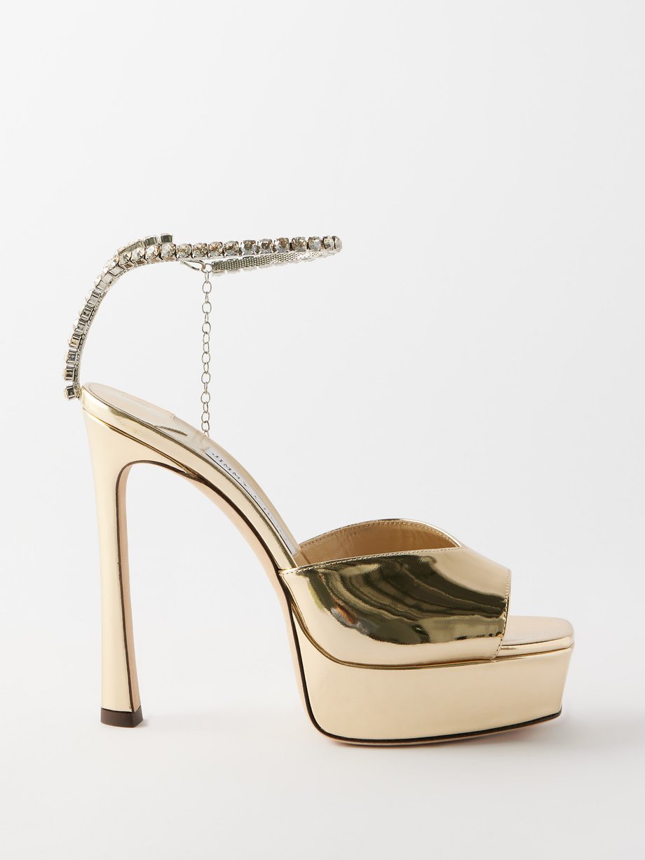 Gold Saeda 125 mirrored-leather platform sandals | Jimmy Choo | MATCHES UK