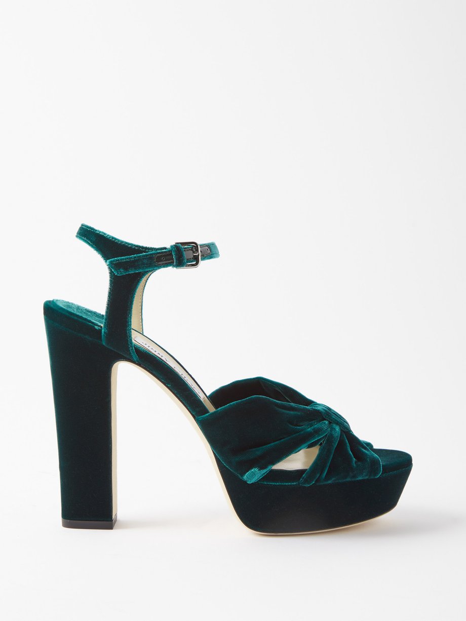 Green Heloise 120 velvet platform sandals | Jimmy Choo | MATCHES UK