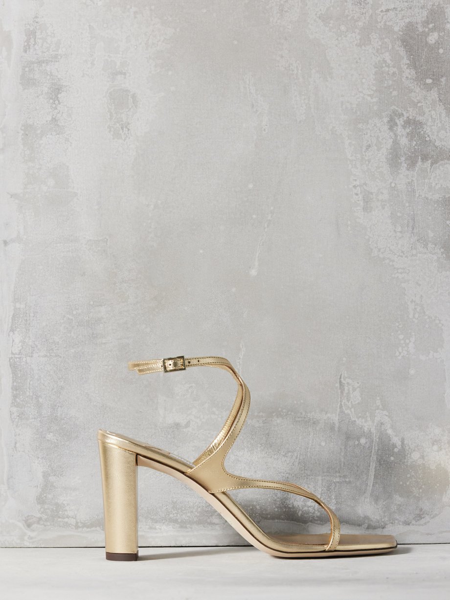 Gold Azie 85 square-toe metallic-leather sandals | Jimmy Choo | MATCHES UK