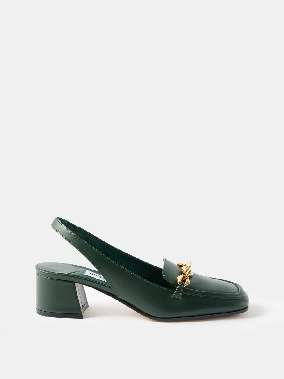 Green Tilda 45 square-toe leather slingback loafers | Jimmy Choo ...
