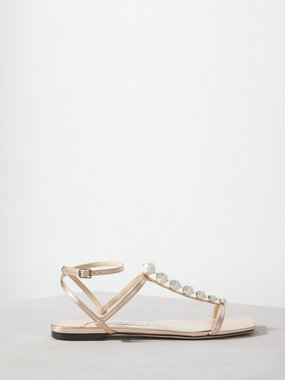 Jimmy Choo Amari pearl-embellished metallic-leather sandals
