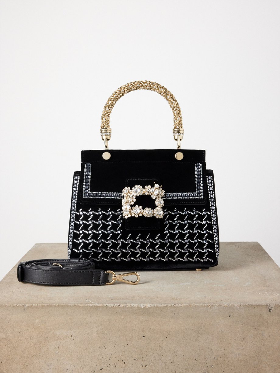 Black Viv crystal embellished velvet handbag Roger Vivier