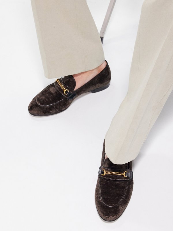 Tom Ford Chain-embellished textured-velvet loafers