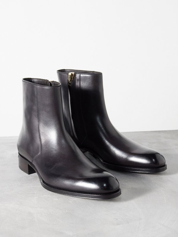 Brown Edgar burnished leather zip boots | Tom Ford | MATCHES UK