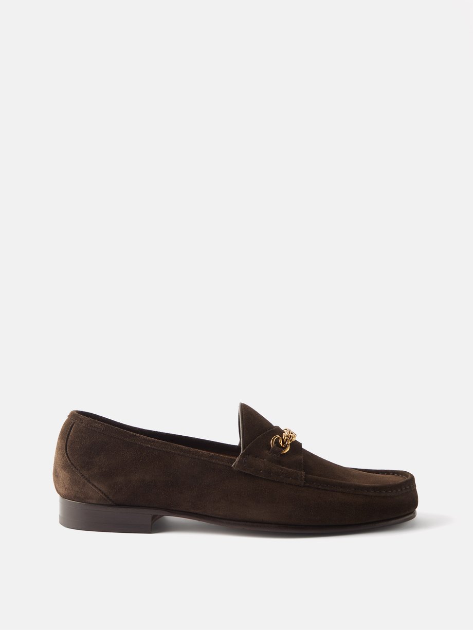 Brown York chain-embellished suede loafers | Tom Ford | MATCHES UK