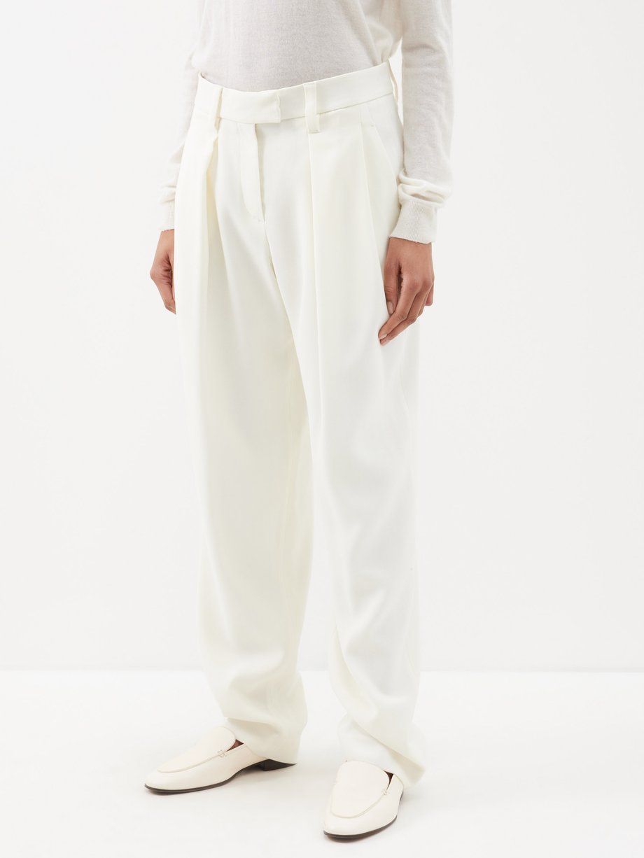 White Pleated twill tailored trousers | Brunello Cucinelli | MATCHES UK