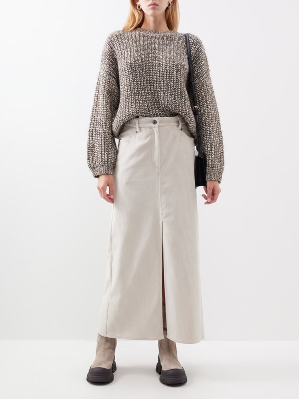 Brunello Cucinelli Front-slit cotton-corduroy skirt
