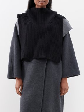 Toteme Ribbed-knit wool-blend hooded poncho