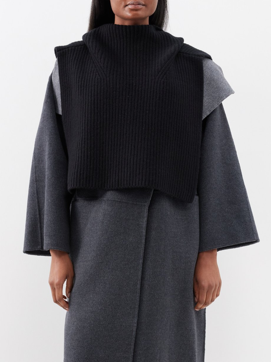 Toteme Ribbed-knit wool-blend hooded poncho
