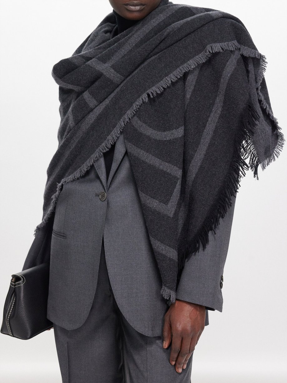 Grey Monogram-jacquard wool-blend scarf | Toteme | MATCHES UK