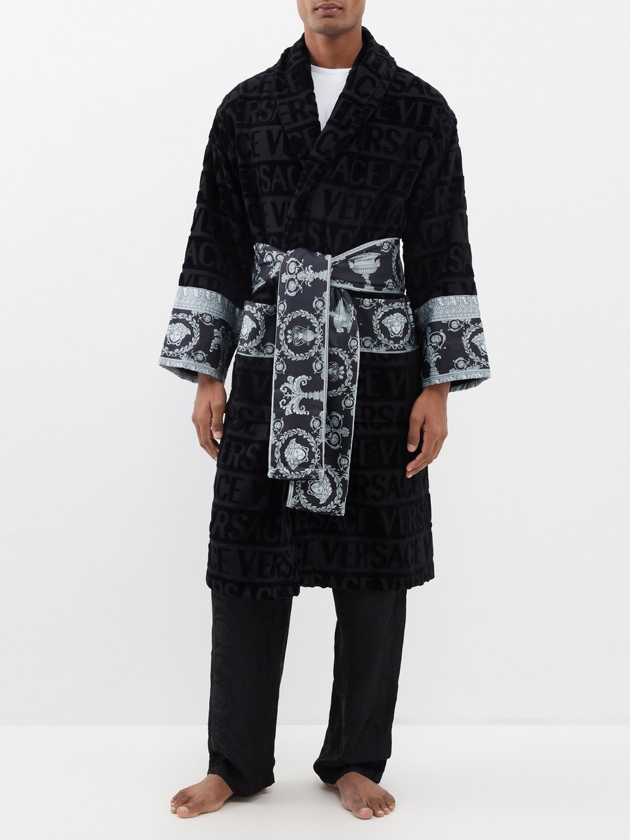 Black Medusa-print logo-jacquard cotton robe | Versace | MATCHES UK