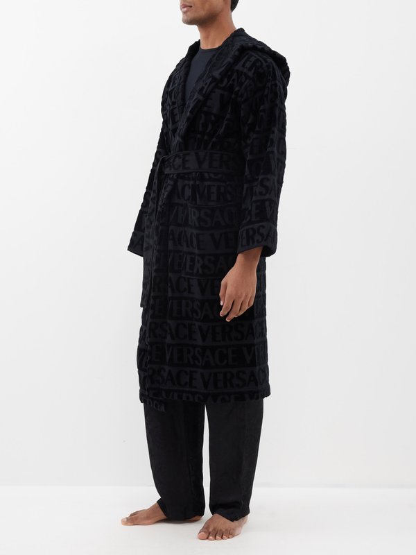 Black Logo-jacquard cotton-terry bathrobe | Versace | MATCHES UK