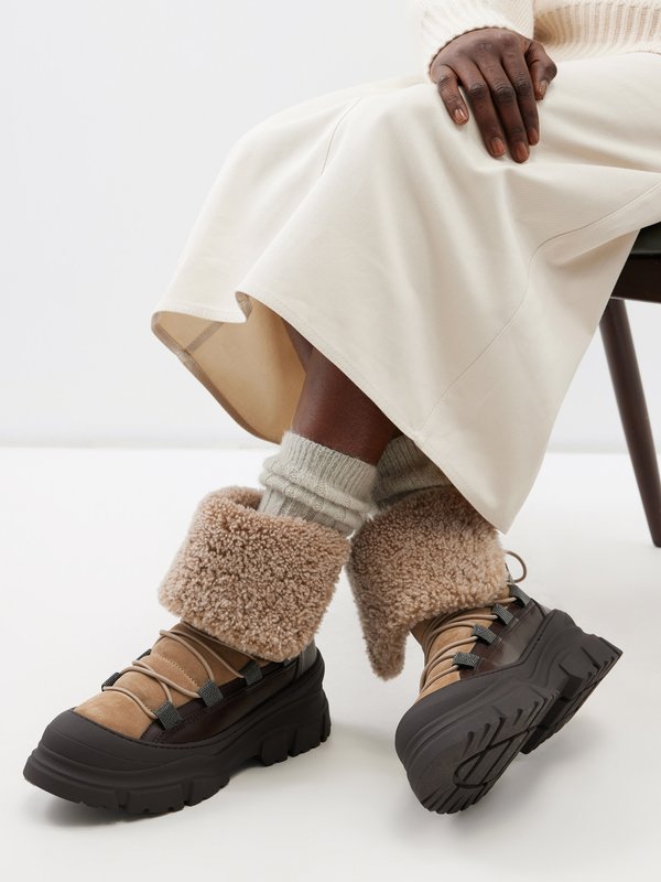 Brunello Cucinelli Shearling-insert leather ankle boots