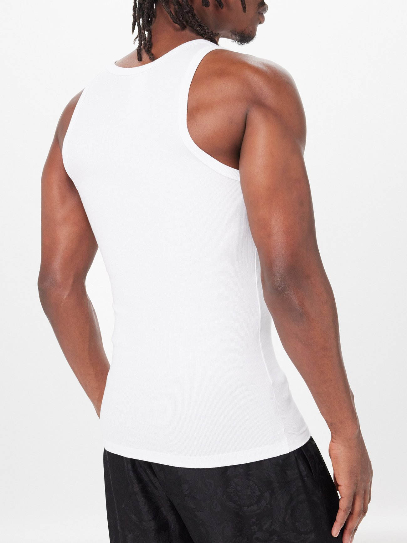 Versace Ribbed Cotton Logo Tank Top - Optic White