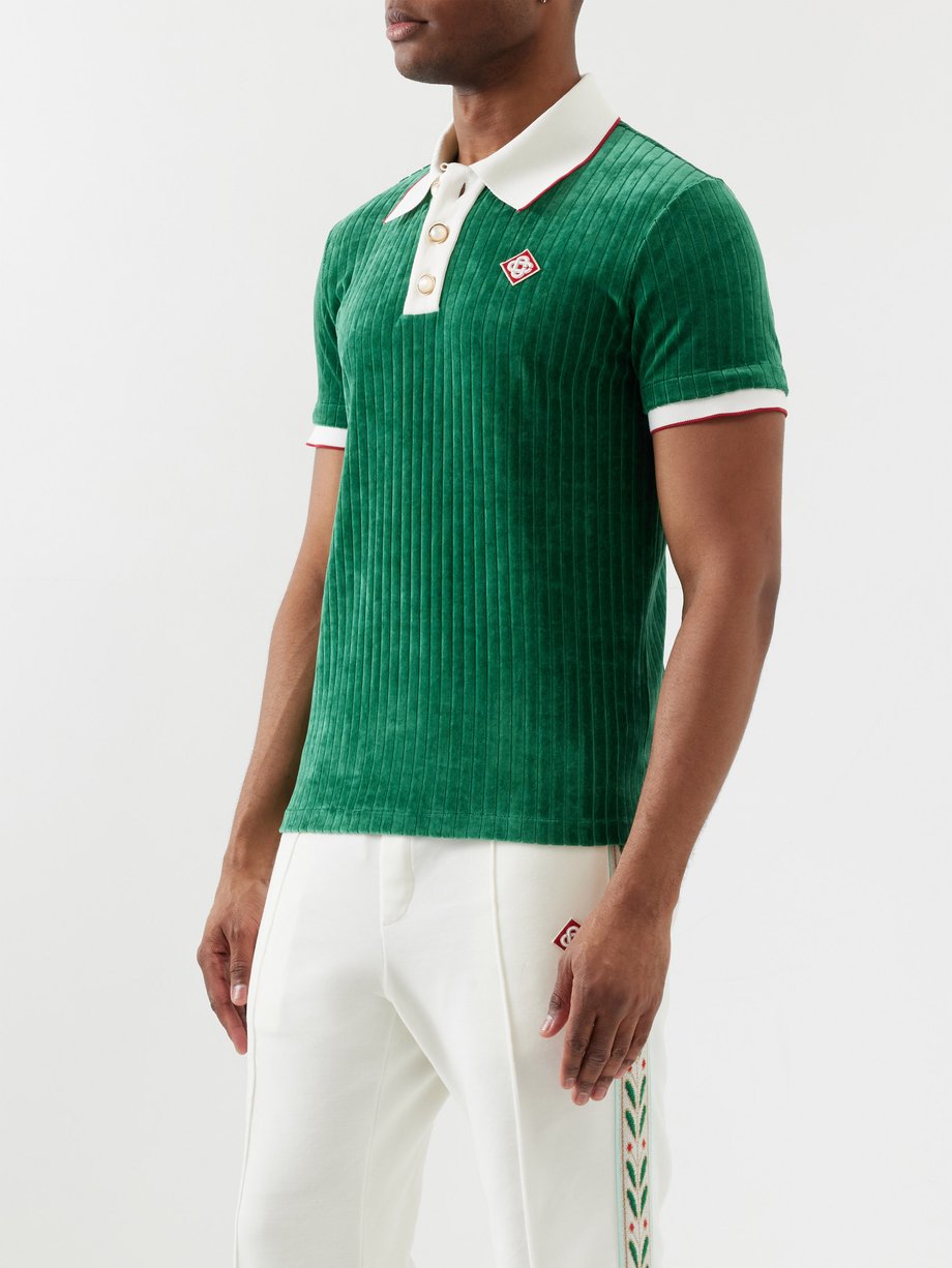 Green Ribbed velour polo shirt | Casablanca | MATCHES UK