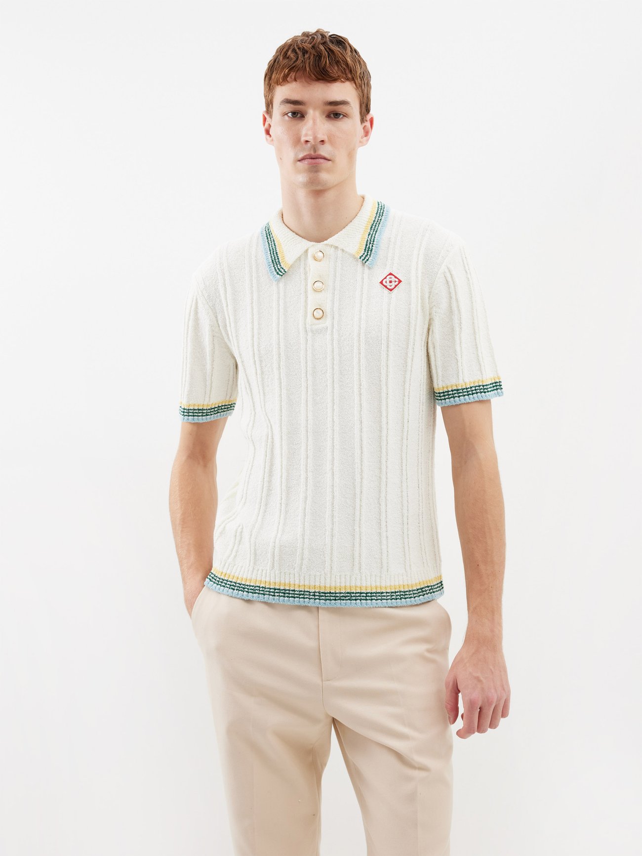 Ribbed cotton-blend bouclé polo shirt